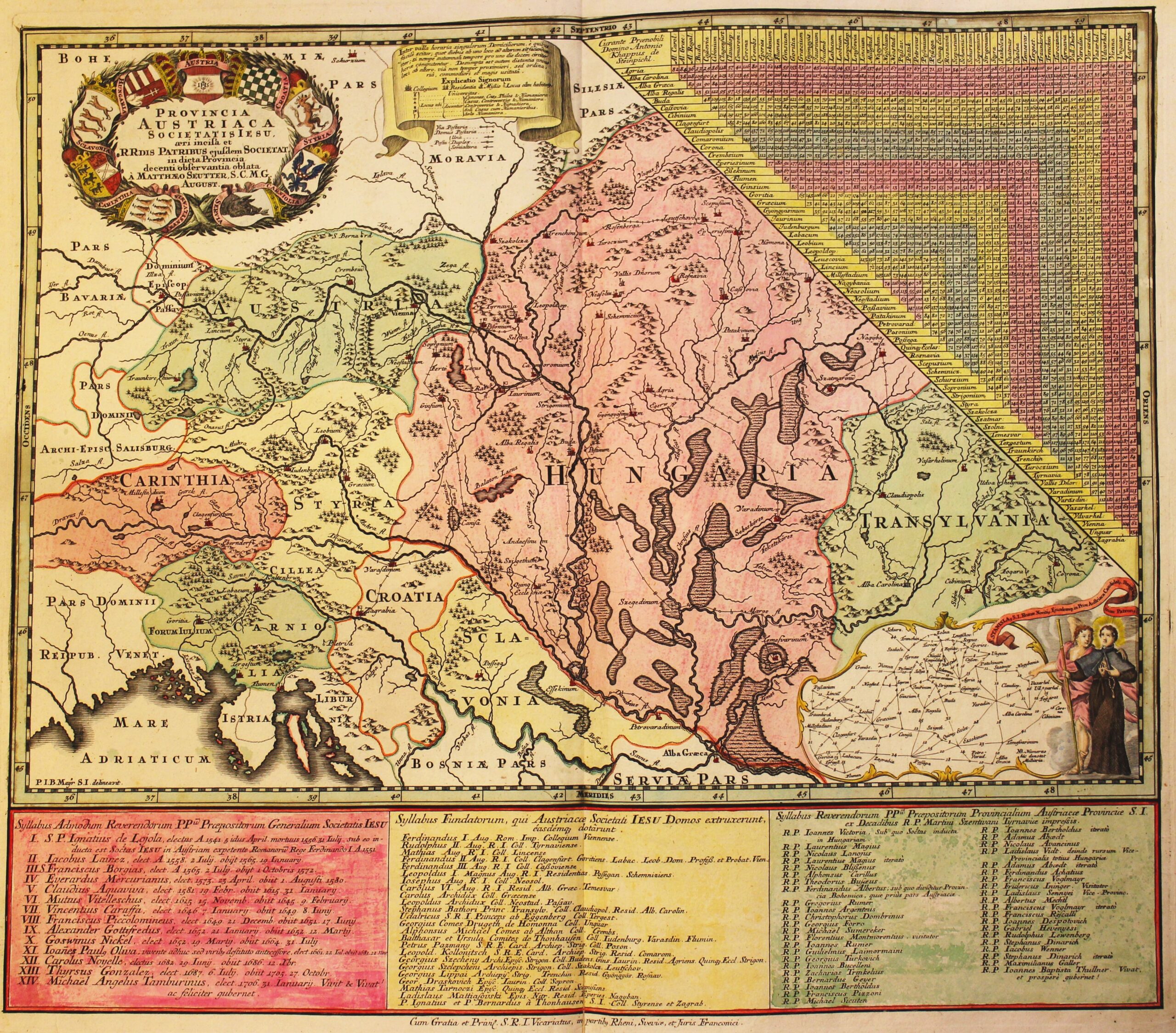 Historical Map with distances of the Provincia Austriaca of the Society of Jesus